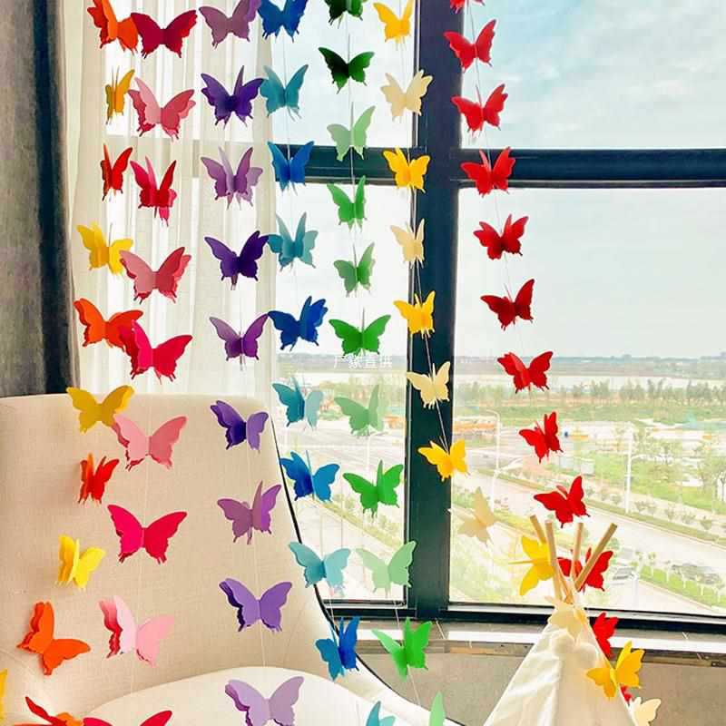 3 m long color three-dimensional paper butterfly flower wedding room birthday party shopping mall hanging window layout 3 m long color three-dimensional paper butterfly flower wedding room birthday party shopping mall hanging window layout