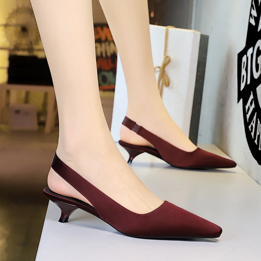 5129 European And American Style Fashion Simple Low Cone Heel Pointed Toe Backless Back Strap Women's Sexy Slimming_vogvips.com