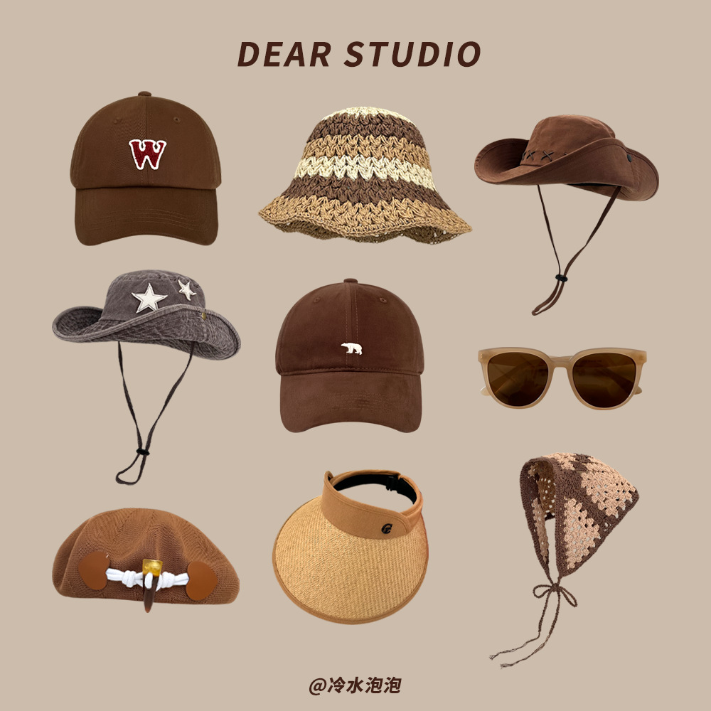 Japanese retro brown denim spring summer hat