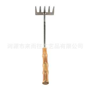 Garden Art tools stainless steel thickened bamboo root wooden handle flowers and plants potted planting planing loose soil five-tooth claw rake
