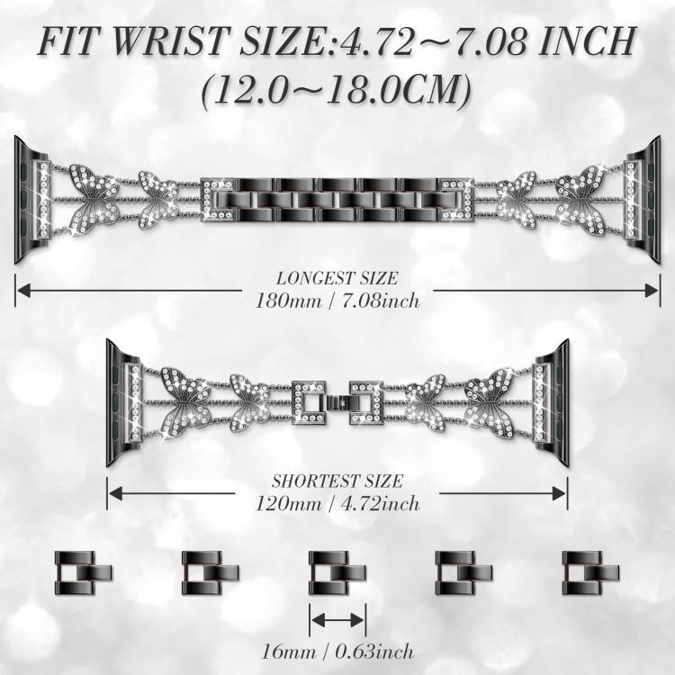 Correa de diamante en forma de mariposa para Apple Watch 38 - 49mm Brazalete de metal de moda para mujeres