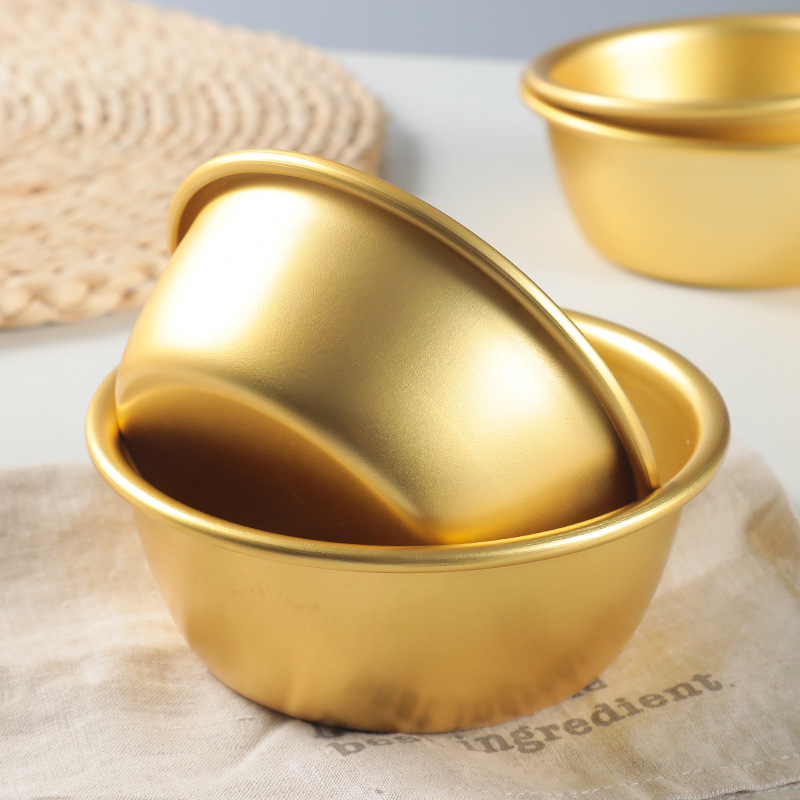 Cuenco de vino de arroz coreano de aluminio transfronterizo con mango cuenco de bocadillo Vino rojo caliente neto Encurtidos cuenco de comida pequeño amarillo Tazón ins estilo