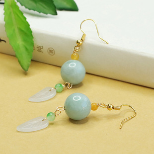 Aiyu natural Burmese A goods jade bead ear hook jade leaf earrings earrings wholesale generation AY3120901