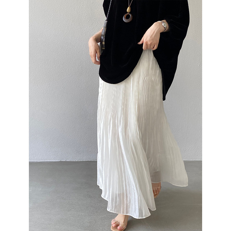 Jiangzuo French-Style Elegant Pleated Skirt for Women, Summer 2026, High-Waisted Fishtail Long Skirt 6557
