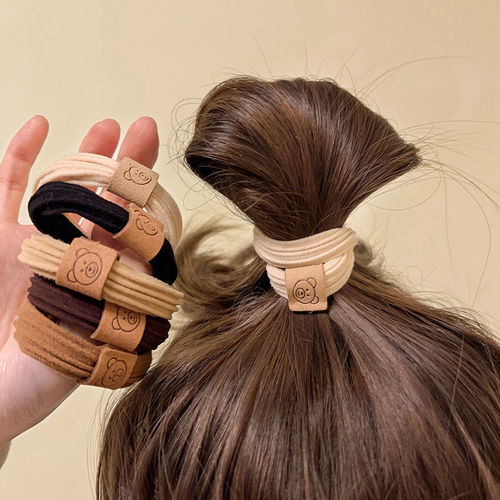Simple and minimalist bear headband elastic hair tie, durable towel loop hair accessory, chocolate color seamless hair tie