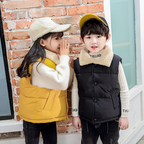 Amazon plus velvet and thickened children's down cotton vest lamb velvet Korean version baby girls boys vest vest SS