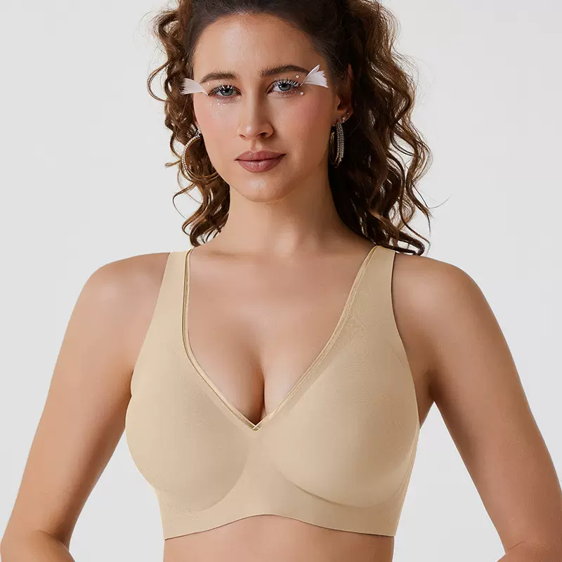 亚马逊爆款升级版跨境外贸出口无钢圈无痕果冻内衣女深V聚拢文胸
