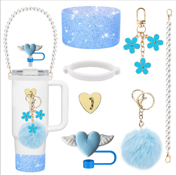 Amazon taza de calor cuentas brazalete llavero botella de agua colgante margarita gorra de paja flor colgante taza cubierta