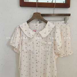 LA LA新款网红碎花睡衣女时尚法式家居服套装