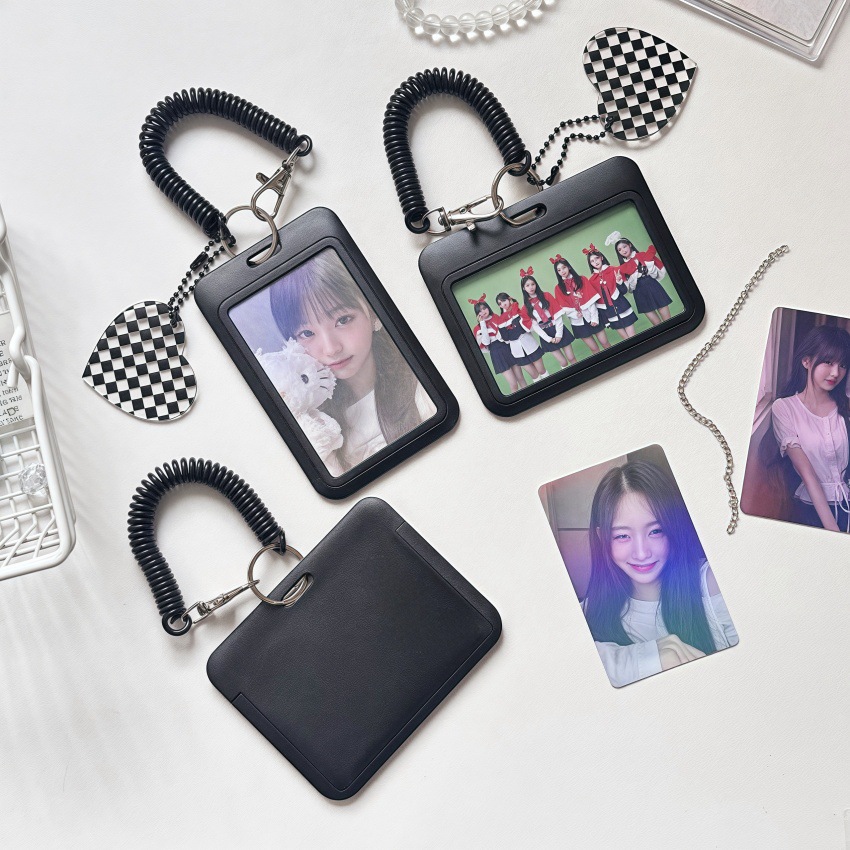 Simple card cover black student school card protective cover celebrity idol three-inch poker display backpack small pendant