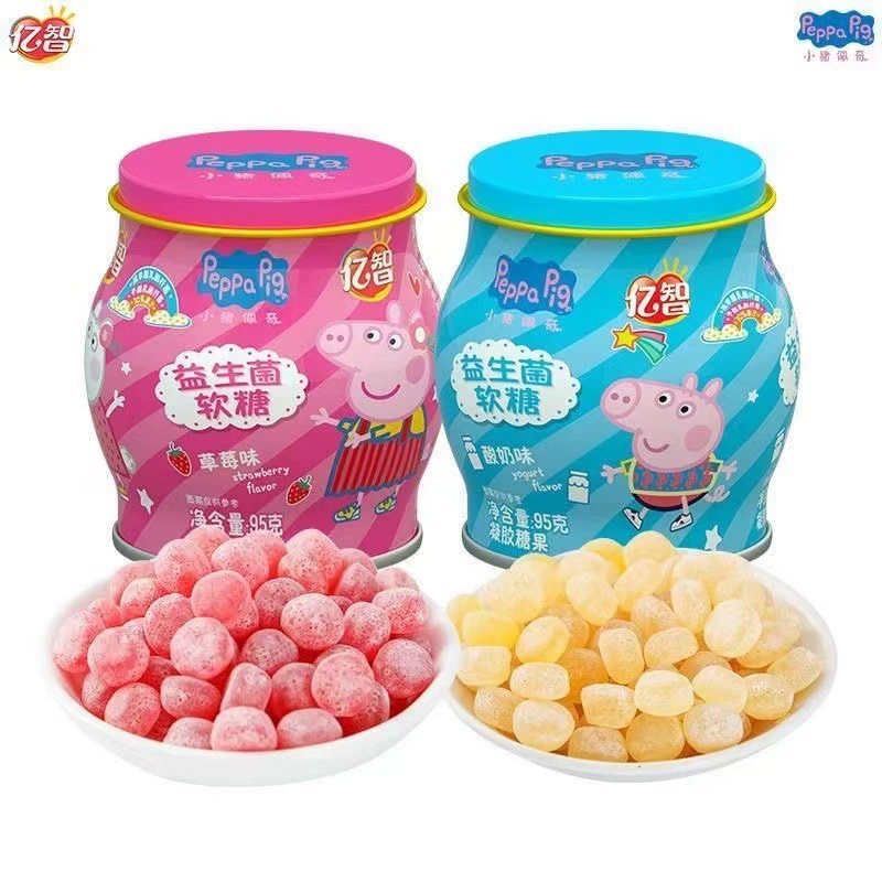 Пребиотиковые жевательные конфеты в железной банке 105 г Пеппа Пига Probiotic Gummy Strawberry Yogurt Banana Juice
