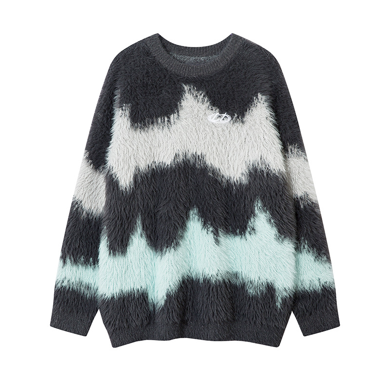 Herrenbekleidung Neue Herbst- und Wintermodemarke Langarmpullover mit Farbverlauf Lazy Wave Striped Strickoberteile für Herren und Damen_voghion.com