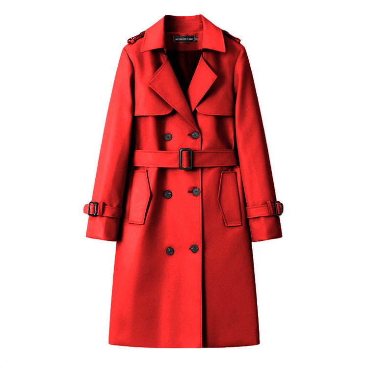 Red Pu Leather Trench Coat for Women, Long Style, 2026 Spring and Autumn New Model, High-End Feel, Loose Fit, Waist-Cinching, Casual and Elegant Coat