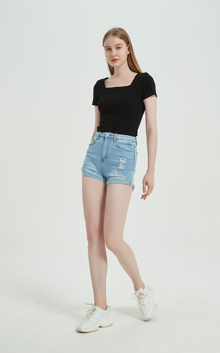 High Waist Stretch Denim Shorts NSSY78024