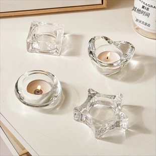Five-pointed Star Tea Wax Cup Amazon Hot Selling Candlestick Transparent Glass Plum Blossom Candlestick Aromatherapy Ornaments Flat Bottom Ball Candlestick