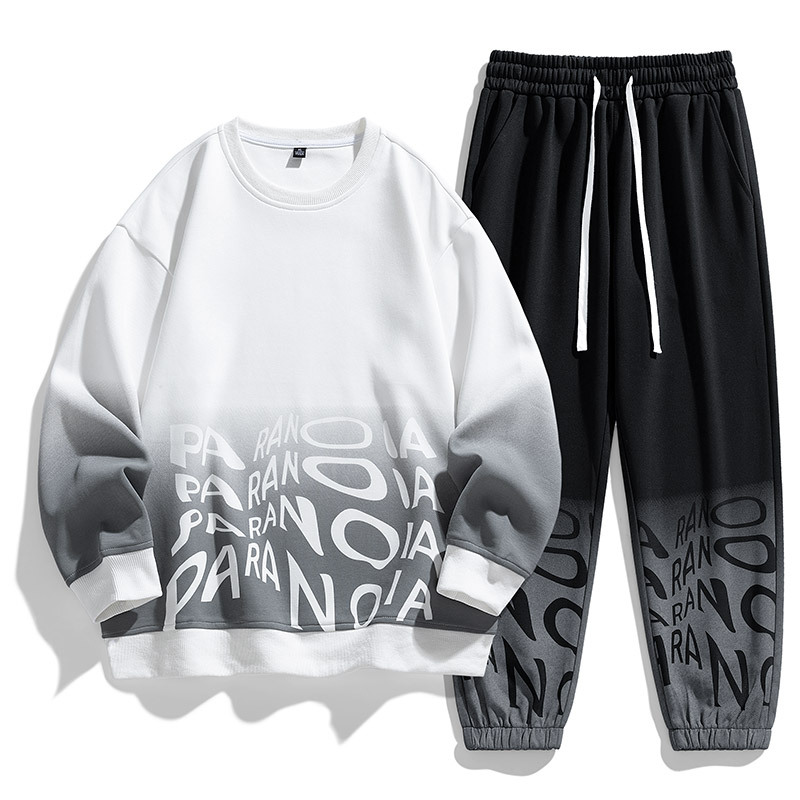 Men's Clothing style student sweatshirt suit for men, spring and autumn casual loose trendy set with leggings pants, handsome two piece set_voghion.com