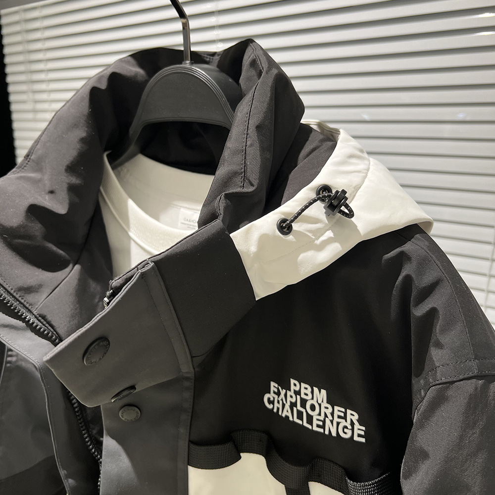 Men's Hooded Jacket Thickened Outdoor Coat Black And White_voghion.com