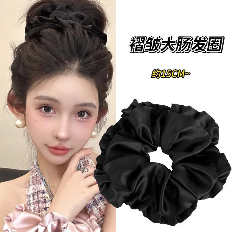 女性用フレンチレトロ大腸ヘアゴム、高級サテン韓国風万能ヘアロープ、森風ヘアロープ、ヘアアクセサリー、Lサイズヘッドギア|undefined