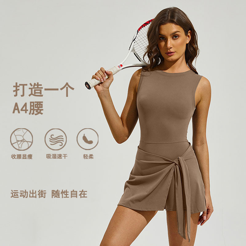 Summer Two-Piece Anti-Exposure Tight-Fitting Sports Dress with Slimming Straps, Casual Fitness Backless Yoga Tennis Dress Summer Two-Piece Anti-Exposure Tight-Fitting Sports Dress with Slimming Straps, Casual Fitness Backless Yoga Tennis Dress
