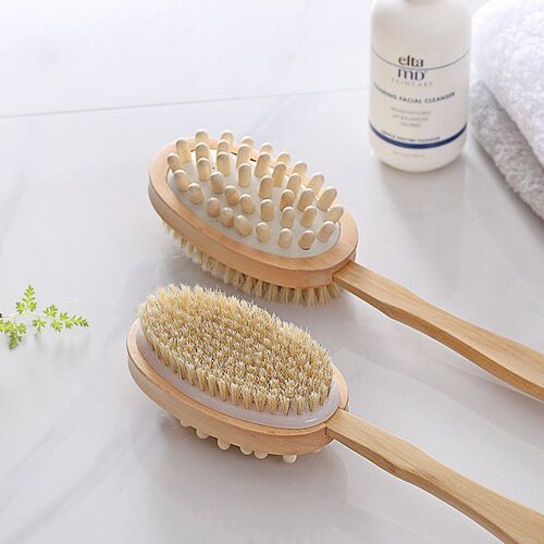 Boar bristle double-sided bath brush, body bath brush, bath towel, bath ball, long handle, no need for someone to rub the mud on the back