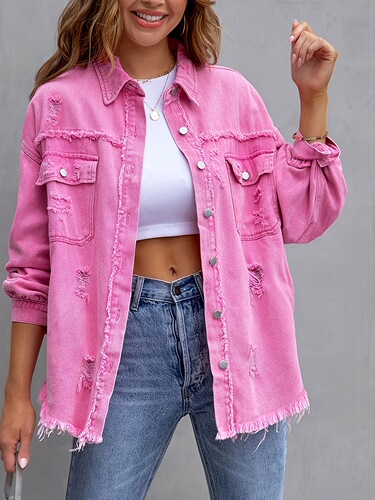 New American Retro Denim Jacket - Solid Color, Loose Fit, Comfortable