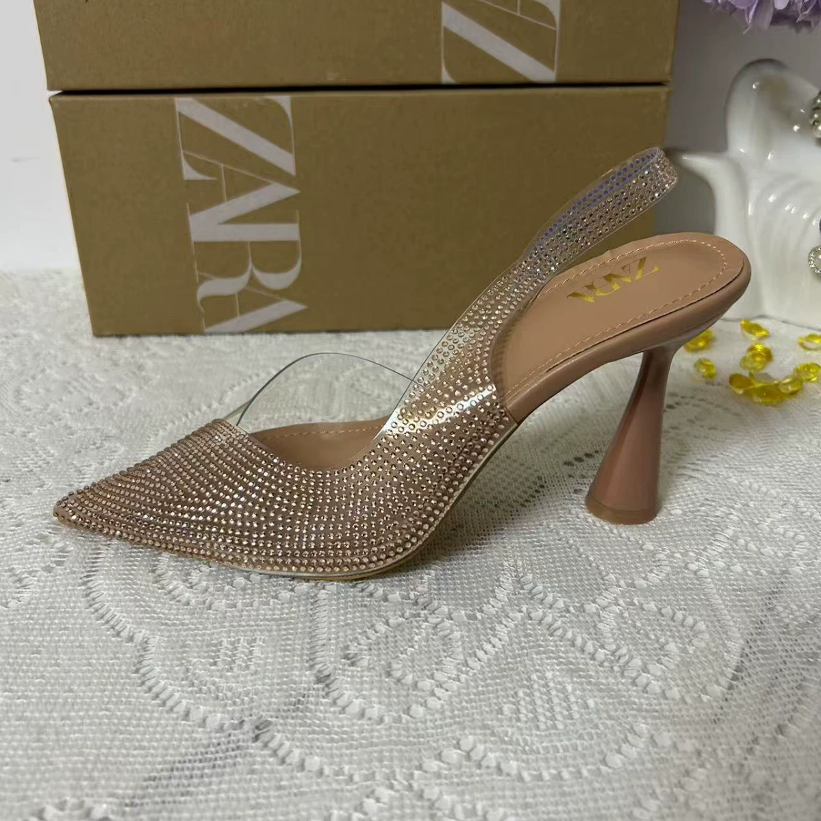 Zara, stiletto heels PVC, belt low-cut, sandals