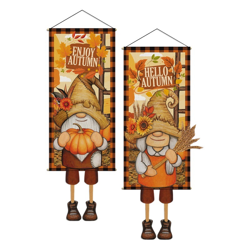 Nueva acción de gracias transfronteriza con pies colgando paño otoño patio ventana puerta colgando marco de la puerta de acción de gracias decoraciones