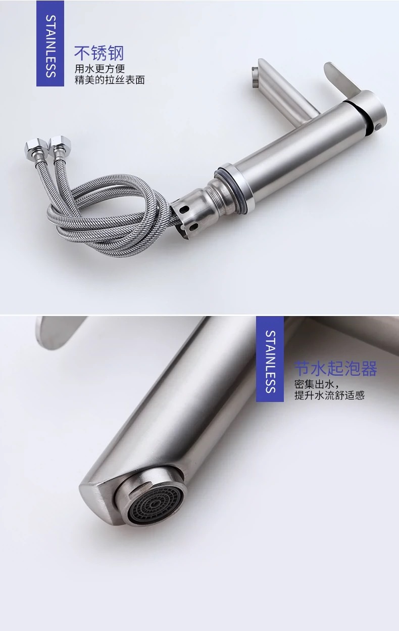 Wholesale 304 stainless steel washbasin faucet, single-hole cold and hot mixed water, bathroom hand washing basin faucet from the manufacturer Item Picture