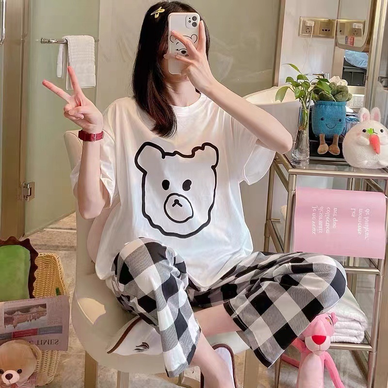 Pijamas para mujer 2025 nuevo estilo ins verano pantalones de manga corta traje de dos piezas dibujos animados lindo primavera y otoño servicio a domicilio