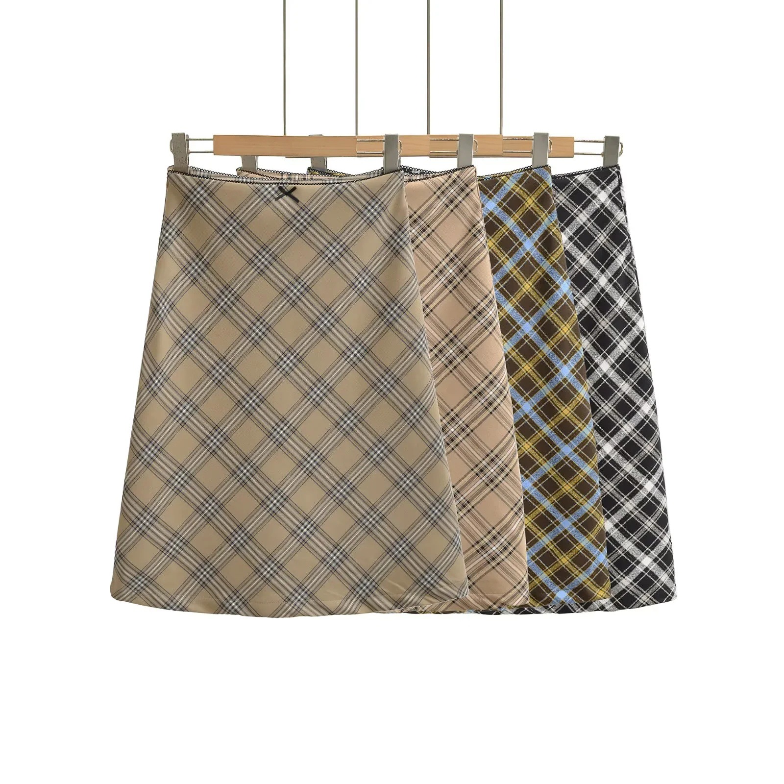 Retro long autumn demi-season fitted skirt with bow