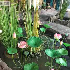 pu带杆仿真荷花苞假荷叶水池装饰造景观落地摆放塑料花真