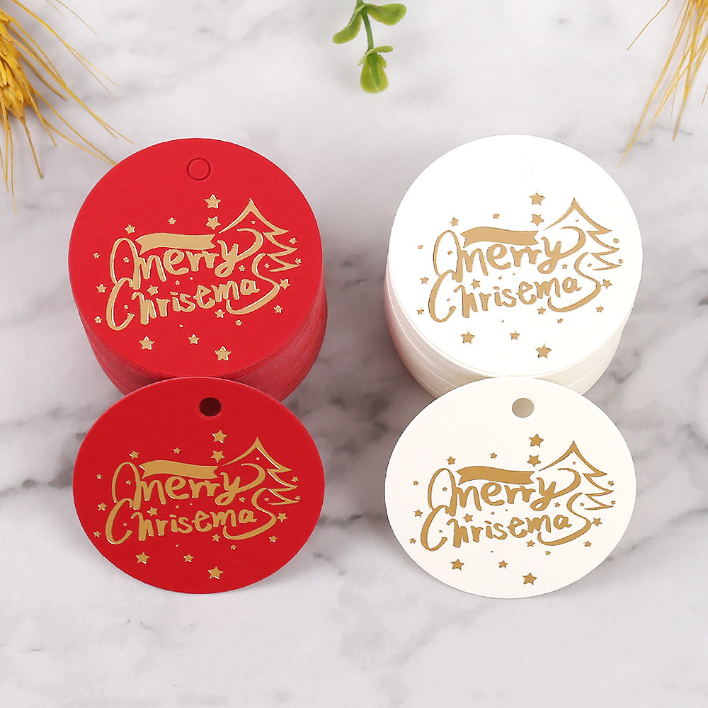 圣诞吊牌高档烫金礼品吊卡挂牌标签节日礼物装饰挂件圆形圣诞卡片