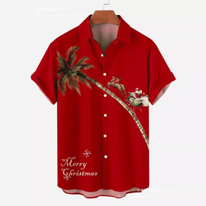 Amazon AliExpress Christmas Series Men's Casual Cross-border 3D Digital Print Short-sleeved Shirt