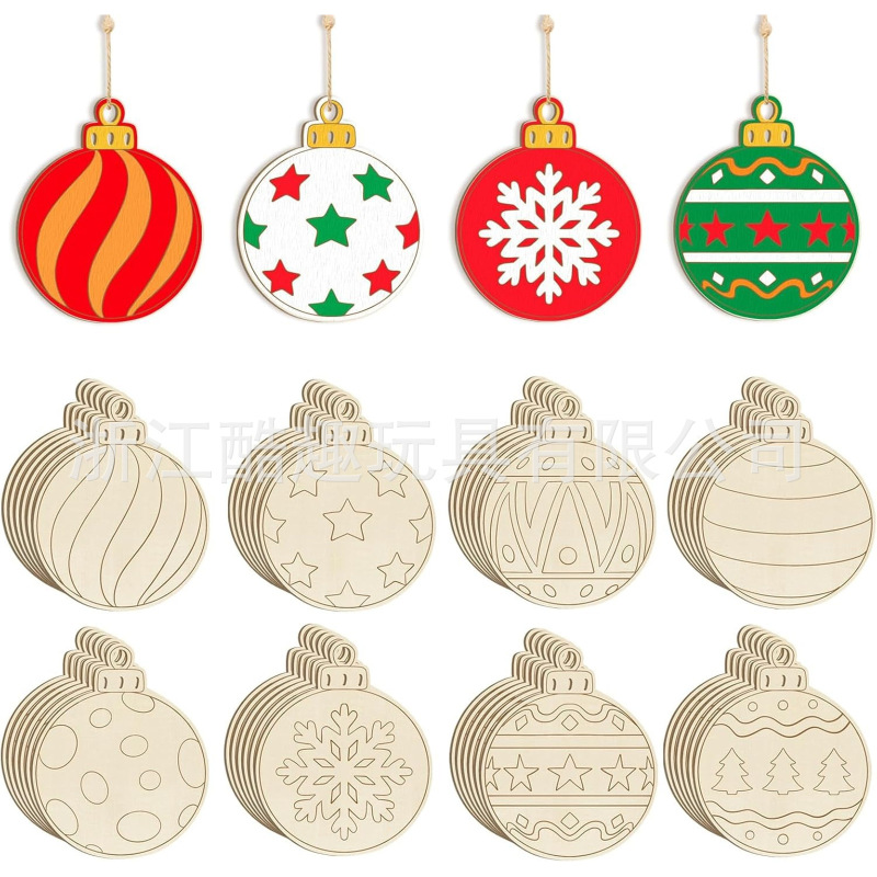 新しいレーザーシリーズ装飾木製クリスマスボールアクセサリークロスボーダー木製子供用手描き中空手作り|undefined