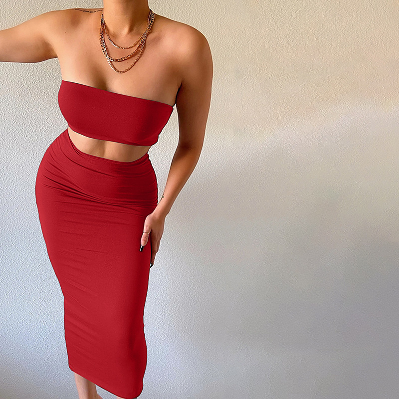 2025 New Summer Women's Fashion Cross-Border Tube Top Slim Fit Bodycon Skirt Set Wholesale From Manufacturer_ecoleips.com