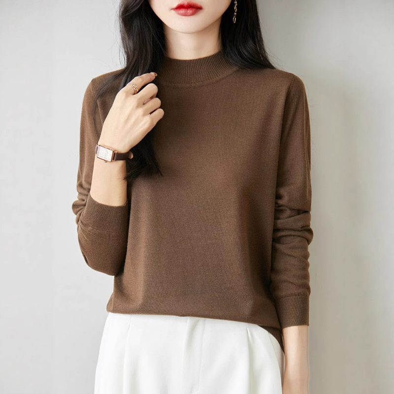 Fine Knit Sweater Loose Base Shirt for Women 2025 New Spring and Autumn Knit Top Wool Sweater Half Turtleneck Thin Style for Women