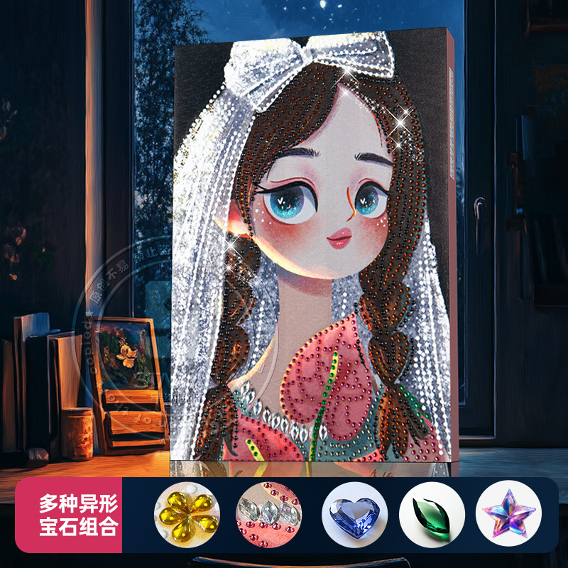 Diseño original transfronterizo nueva luz y sombra princesa de cuento de hadas pegatinas de diamante 5D DIY con marcos de tamaño brillante pintura de diamante