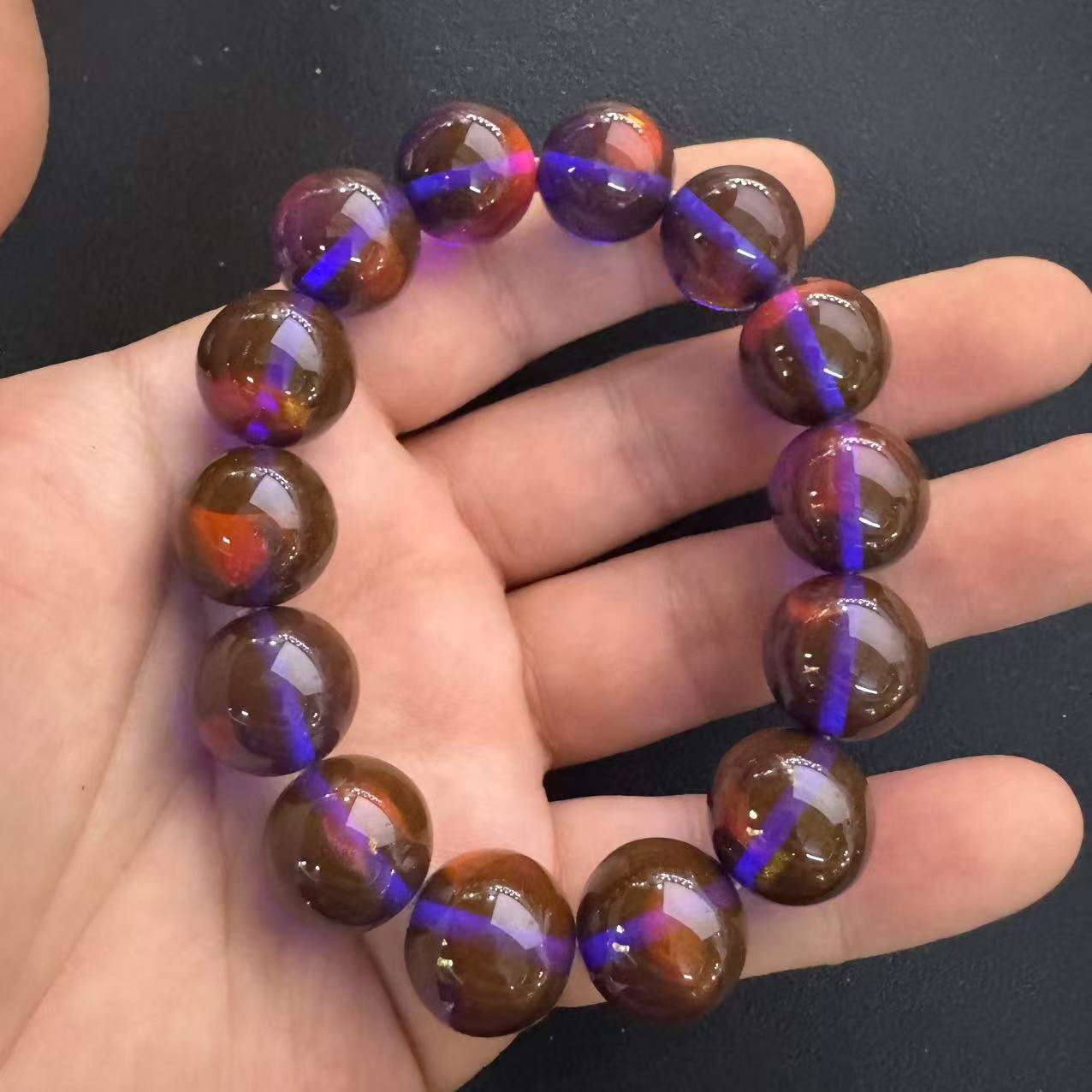 天然蓝珀琥珀高端奢精品典藏蓝精灵16mm手串蓝琥珀幸运