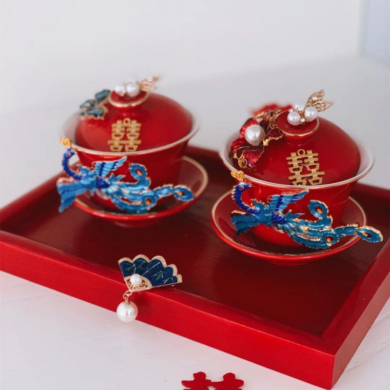 Tazas de té de boda de bodas de bodas de cerámica de decoración hecha a mano taza de boda