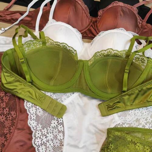 French style underwear for women, thin satin lace underwear, big breasts, small breasts, side breasts, push-up sexy bra set