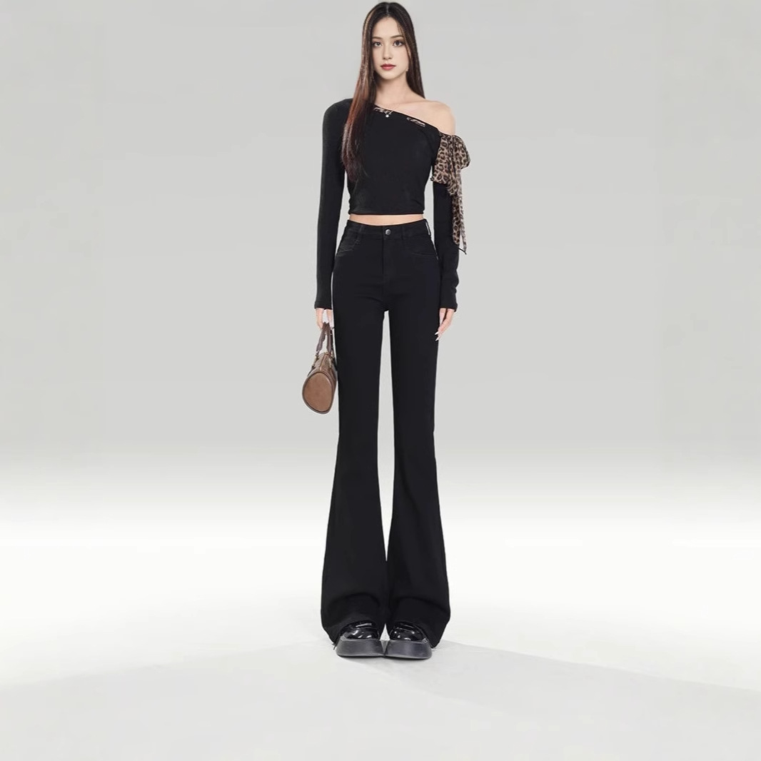 Internet Popular Black High Waist Micro-Lam Jeans Women's 2025 Spring and Autumn New Stretch All-match Slim-fit Pants for Small Women