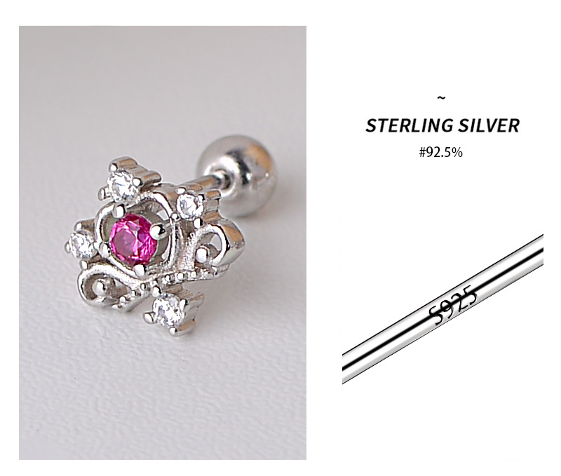 Vintage Style Crown Sterling Silver Plating Zircon Ear Studs 1 Pair