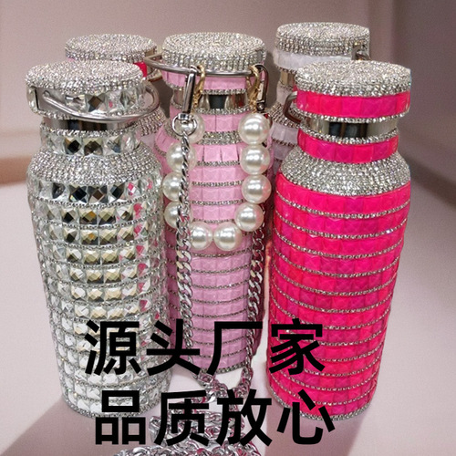 Internet celebrity full diamond stainless steel thermos water cup rhinestone portable water bottle for women creative personalized livestreamer merchandise high-end gift