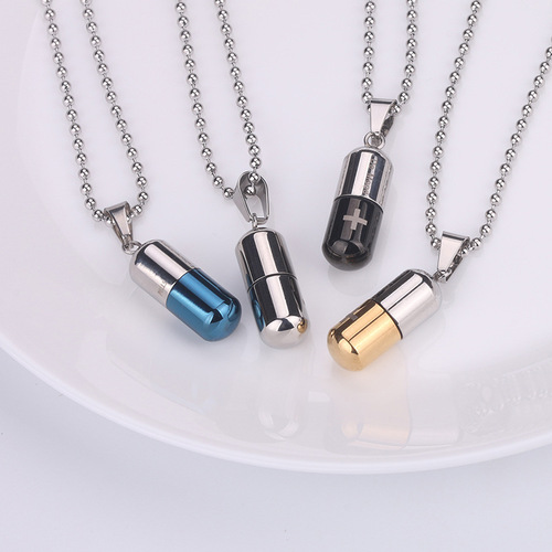Titanium Steel Couple Capsule Pendant Necklace Personalized Korean Version Save Love Pill Pendant Jewelry Factory Direct Sales