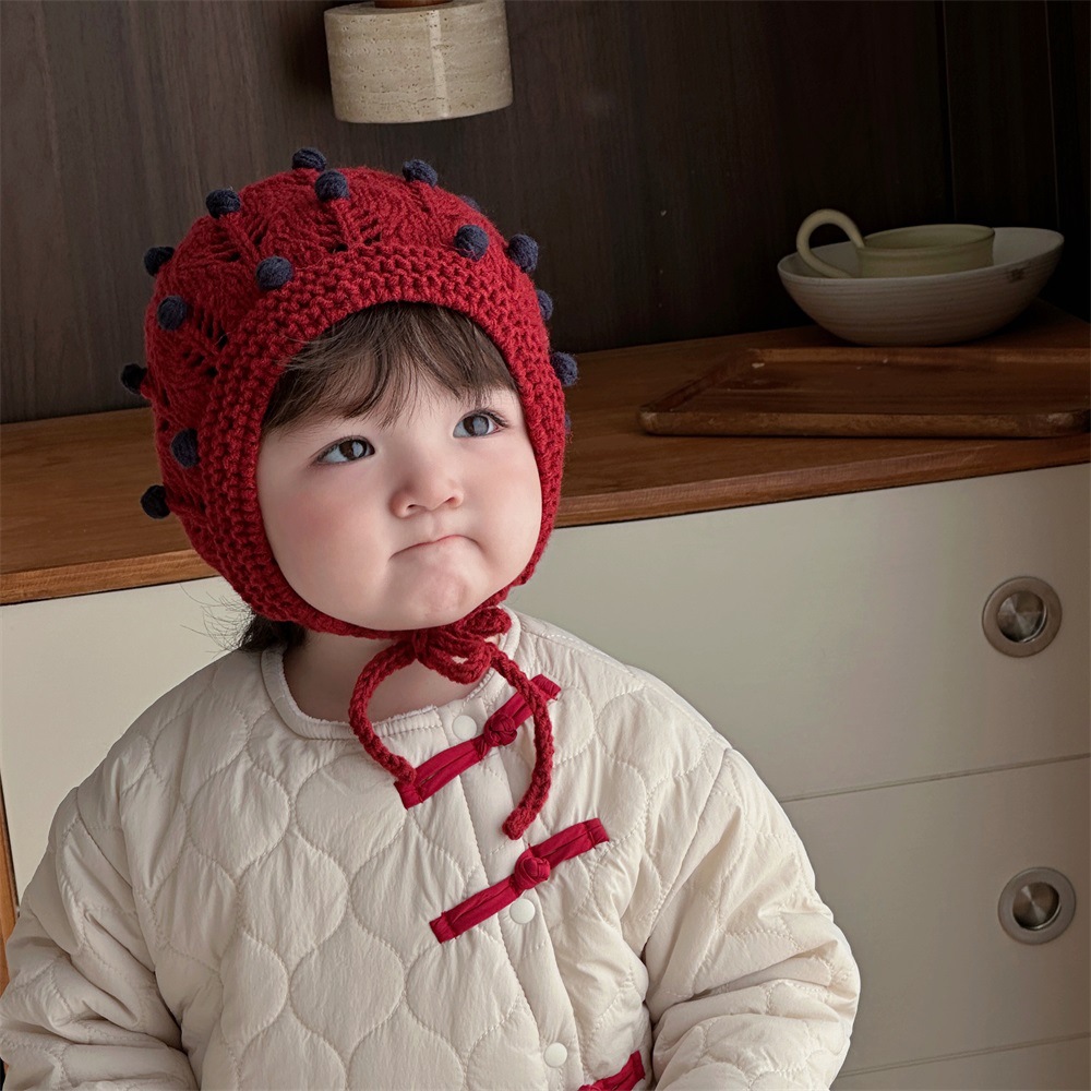 Sombrero de punto con forma de grano de uva dulce para bebé de invierno, gorro de lana para bebé, cinturón de otoño e invierno, gorro de cabeza de bolso hecho a mano
