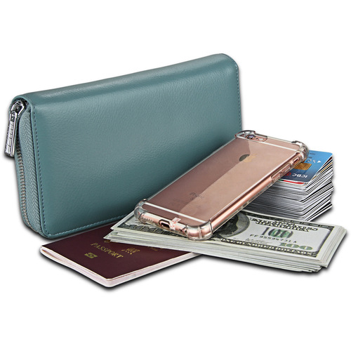 Piano key style long leather card holder passport case anti-RFID credit card holder multifunctional fashionable minimalist wallet passport clip