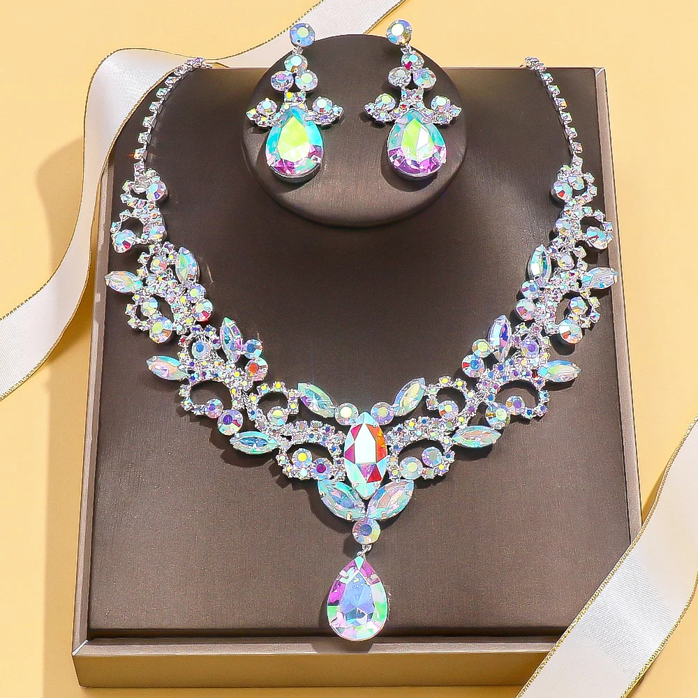 AliExpress Fire Diamond Diamond Jewelry Set Exagerated Diamond Clavicle Bracelet Accessories Jewelry Set