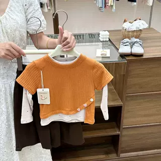 橘子彩虹糖！原创女童假两件波点T恤小童休闲裤套装26677