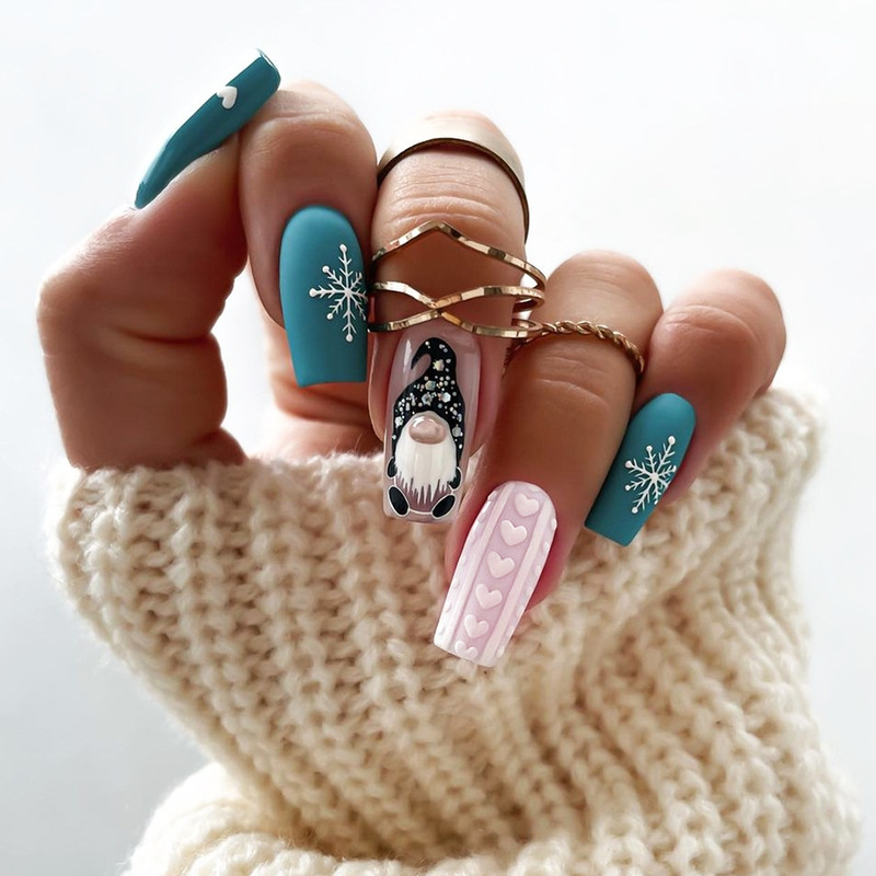 Foreign Trade Medium and Long Christmas Sweater Tattoo Santa Claus Snowflake False Nail Cross-border False Nail Nail Manicure Foreign Trade Medium and Long Christmas Sweater Tattoo Santa Claus Snowflake False Nail Cross-border False Nail Nail Manicure