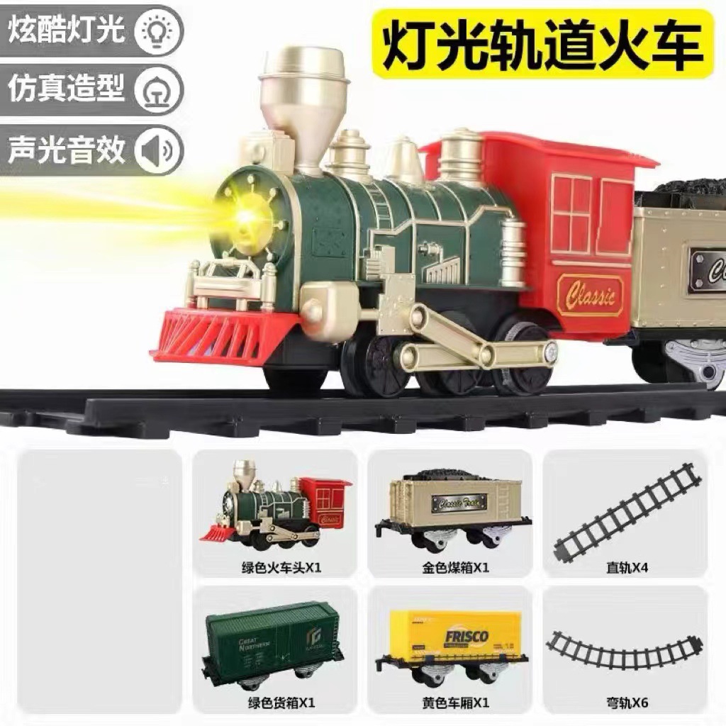 Simulación de Navidad DIY clásica iluminación eléctrica efectos de sonido tren empalme escena de pista juguetes para niños regalos de cumpleaños